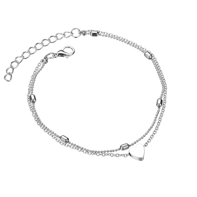 Layered Anklets Women Heart Gold Ankle Bracelet