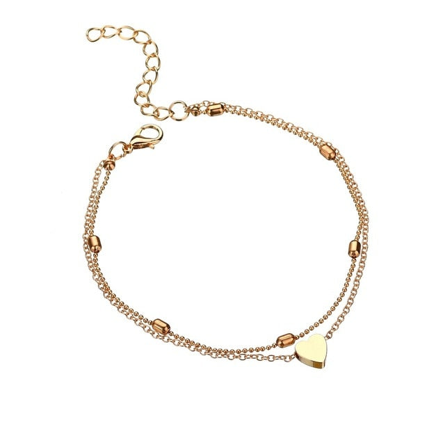 Layered Anklets Women Heart Gold Ankle Bracelet