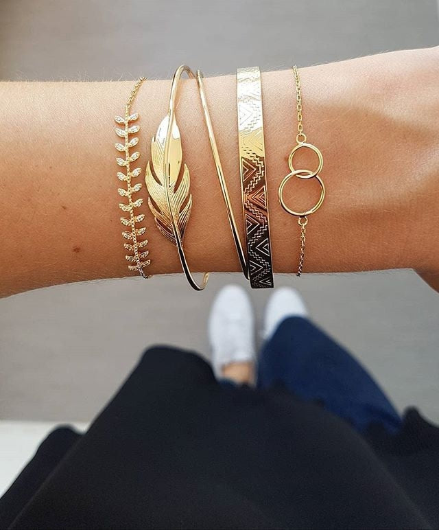 Bohemia Bangle leaf round circle chain Bracelet