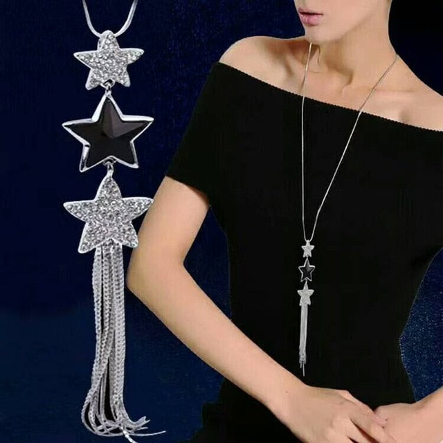 Rhinestone Statement Tassel Long Necklace Women Pendants