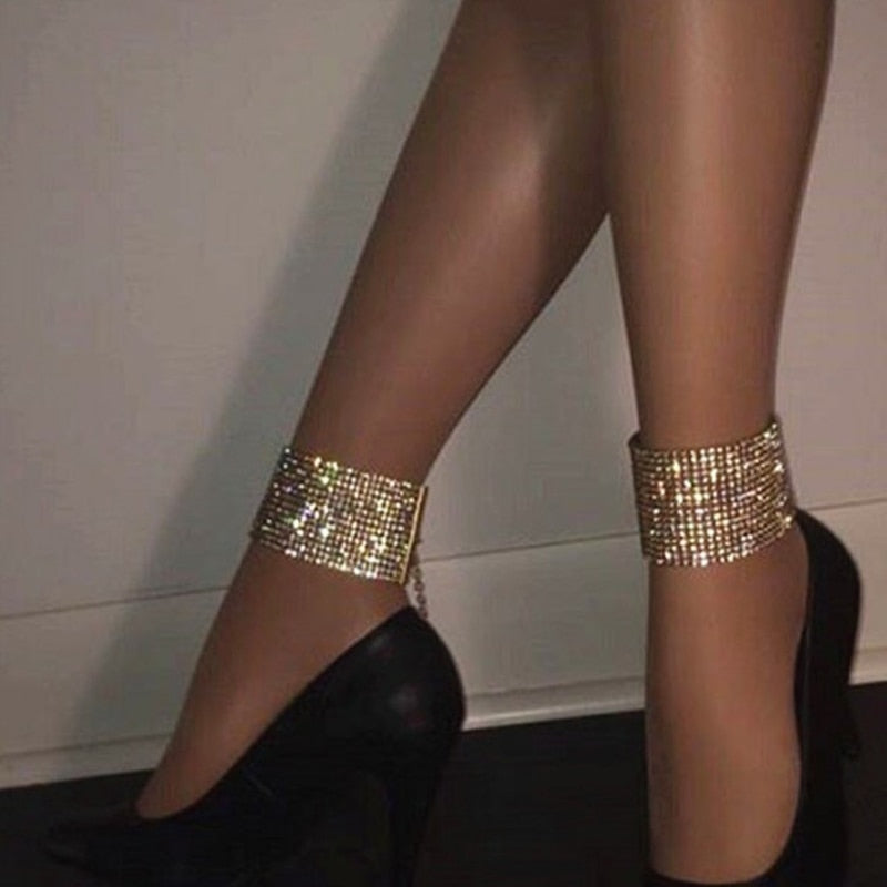 Ztech 14 Rows Crystal Wide Ankle Chain Bracelet
