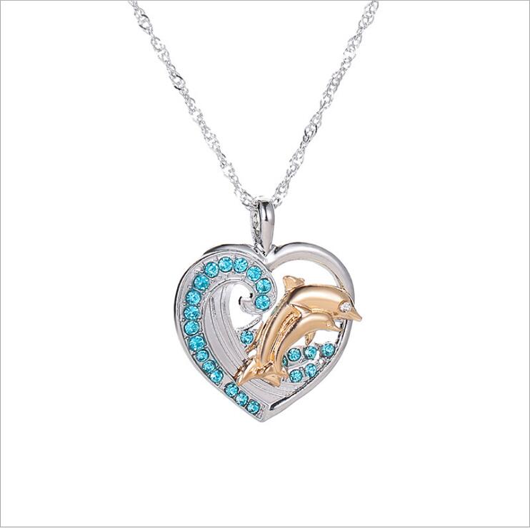 Trendy Dolphin Heart Rhinestone